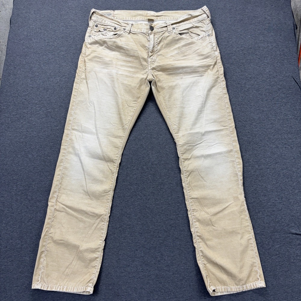 True Religion Pants Mens 38x34 Ricky Relaxed Straight Beige Faded Flap Pockets